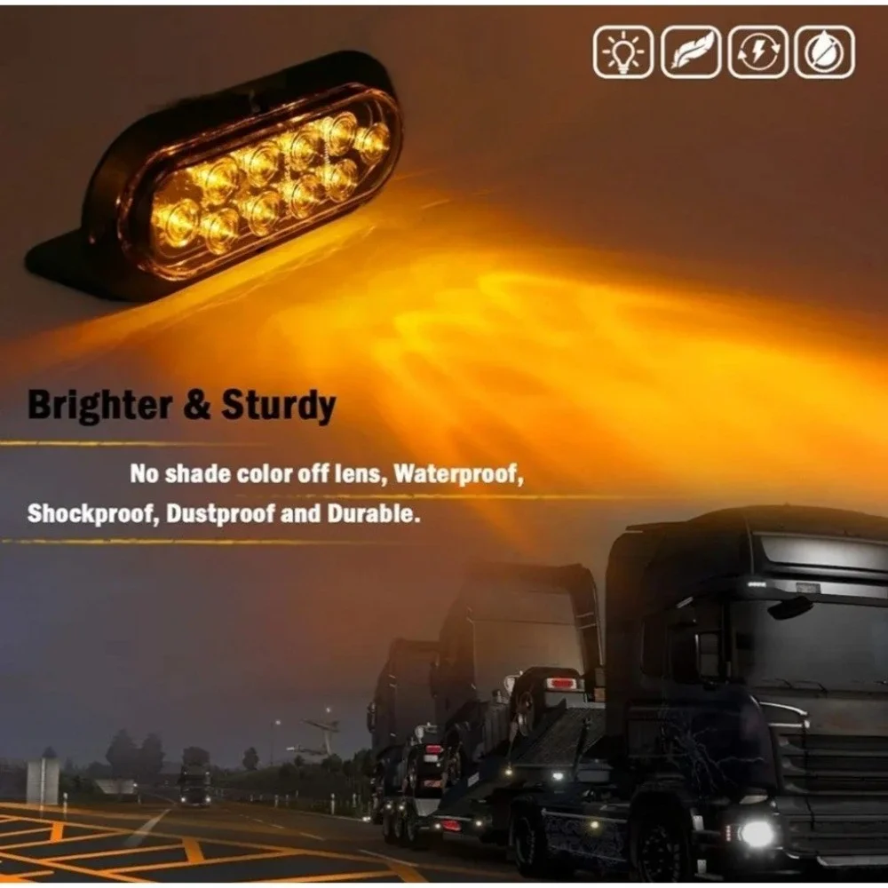 Meerkatt Oval 6 Inch Amber Light 10 LED Tail light Bulbs Turn‎ Signal Pack Of 4